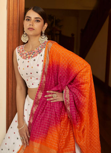 Georgette Fabric White Color Foil Mirror Work Lehenga Choli